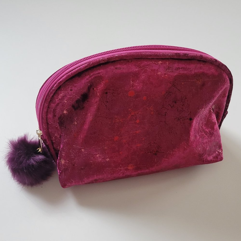 3/$15 Magenta Galaxy Print Velvet Makeup Bag with Pom Pom Tassel